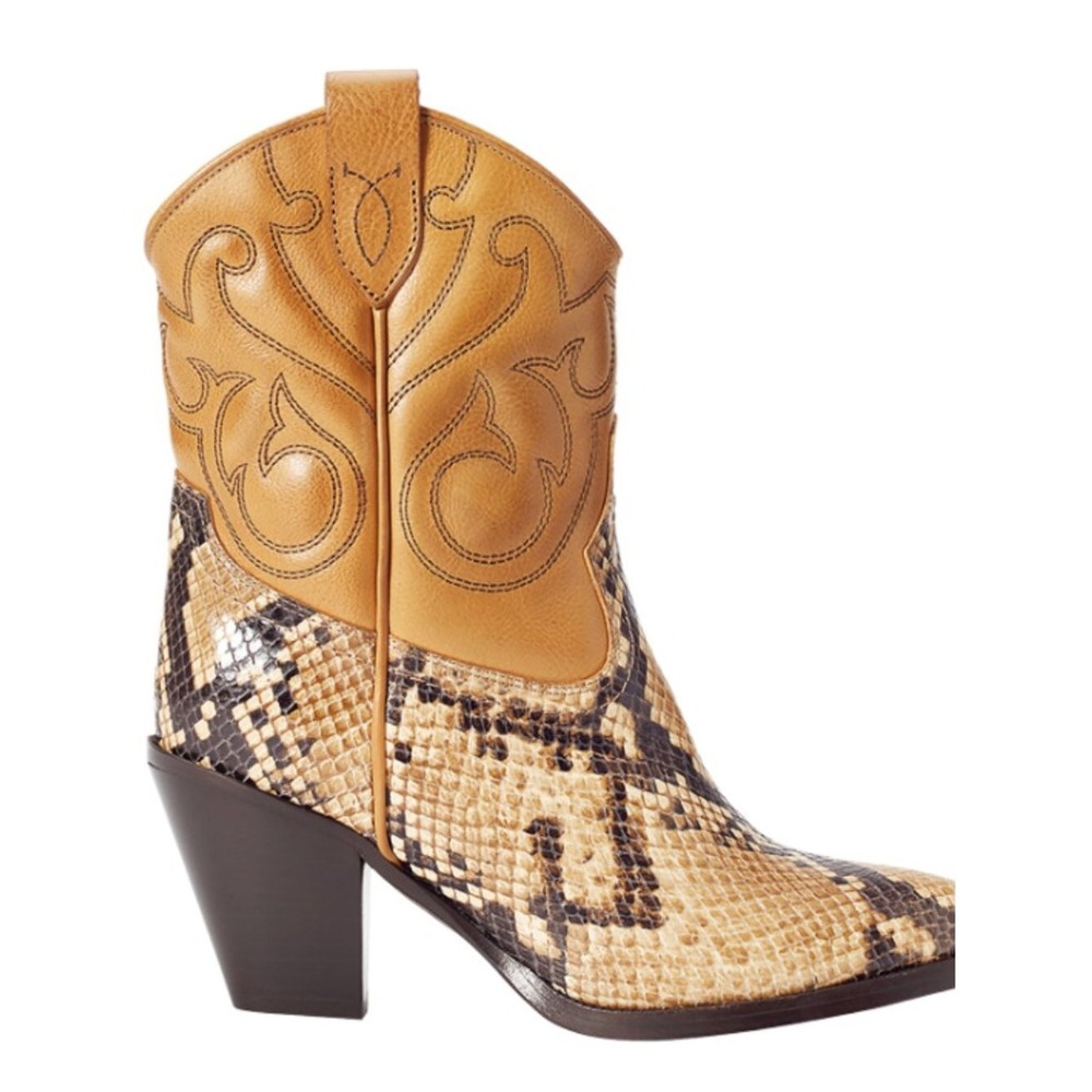 Polo Ralph Lauren women's‎ tan leather and snakeskin-embossed ankle boots Size 7